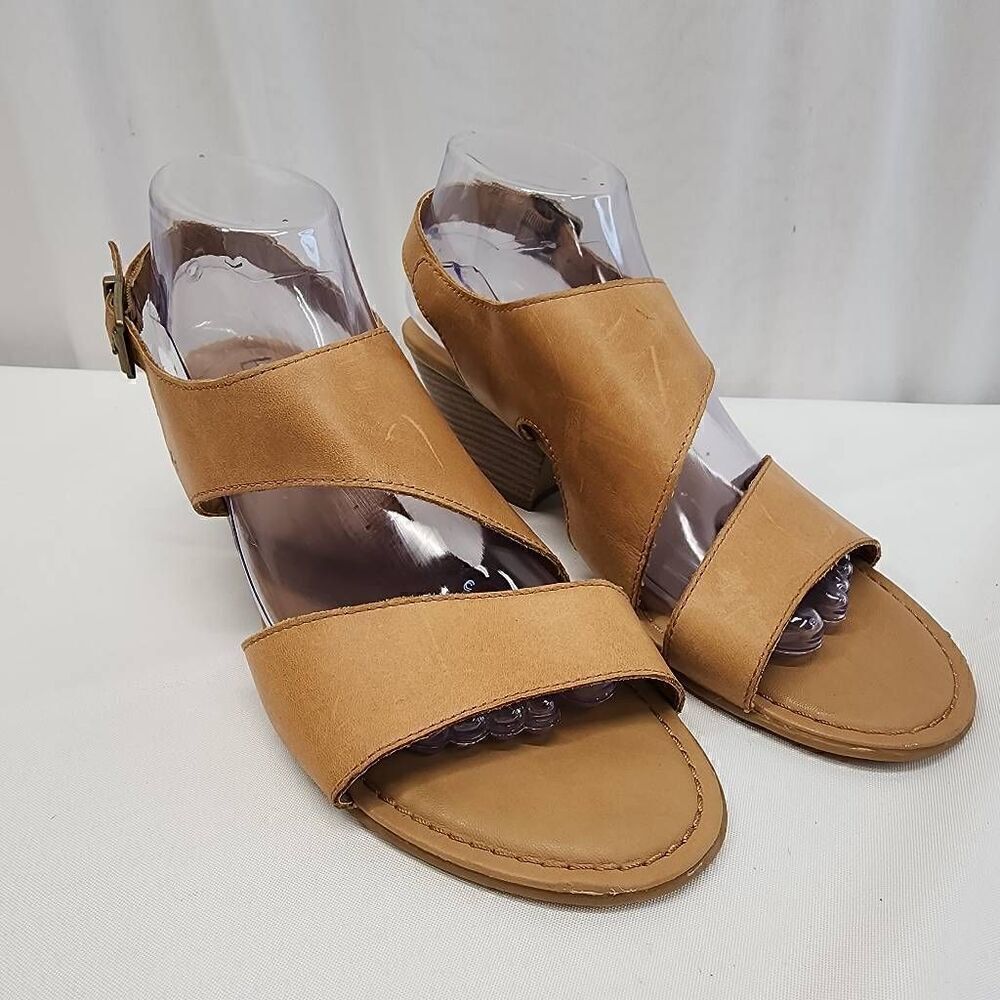 BOC Born Size 10 Womens Sandals Brown Leather Block Heel Adjustable Strap O